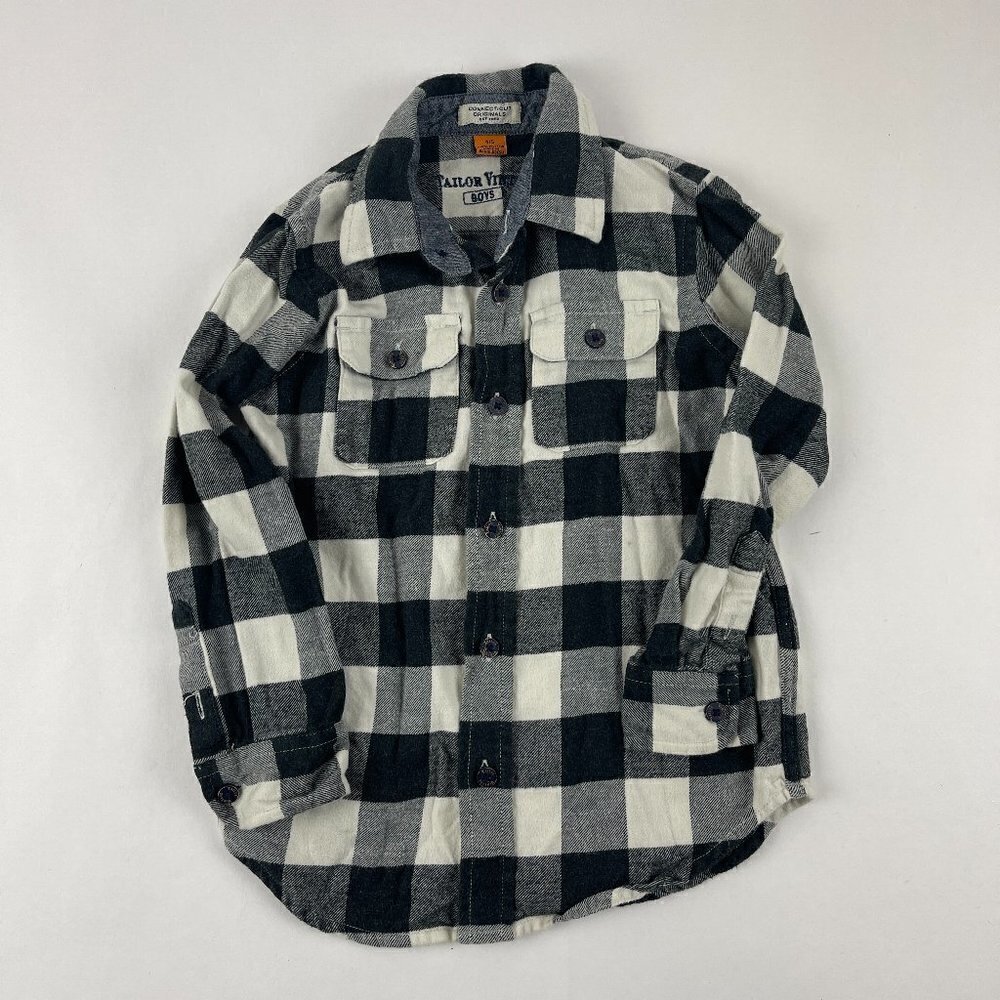 Tailor Vintage Button Up Shirt Boys Size 4/5 Black White Plaid Long Sleeve